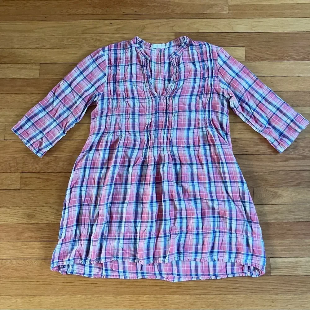CP Shades Red Plaid Cowgirl USA Linen Cotton Regina Tunic Shirt Dress Medium - Picture 2 of 15